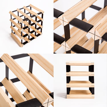 Emperio 12 Bottle Steel & Pine Wood Wine Rack